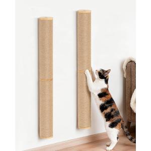 Aechonow 68" Wall Mounted Cat Scratcher, 2-Pcs of 34inch Tall Sisal Scratching Posts, Wall Mounted Cat Pole for Indoor Large Adult Cats Climb Stretch Play, Wooden