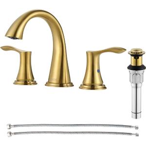 PARLOS Widespread Bathroom Faucet 2 Handles with Pop Up Sink Drain and cUPC Faucet Supply Lines, Brushed Gold, Demeter 1364708