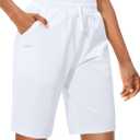 Viodia Women's Bermuda 10" Long Shorts with Pockets Cotton Sweat Shorts Jersey Knee Length Shorts for Summer (White, Small)