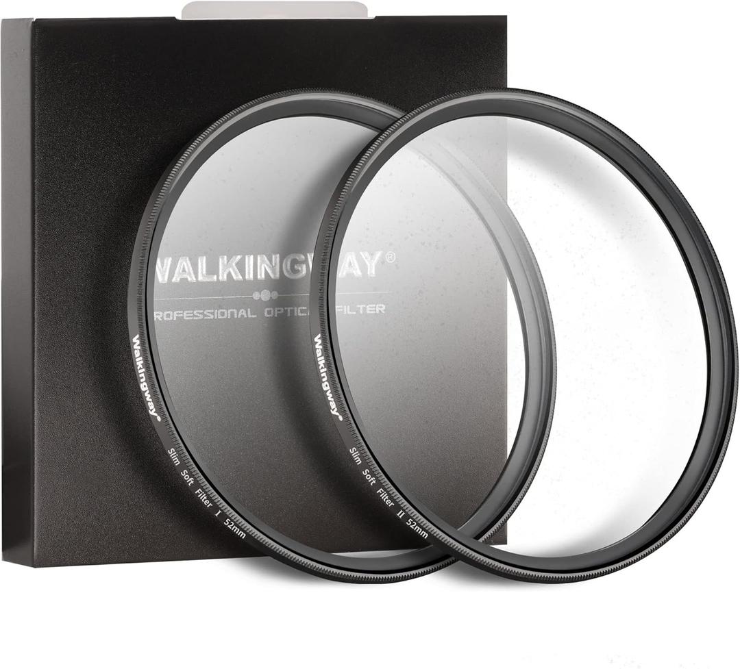 Walking Way 52mm White Mist Diffusion Filter Set (Soft 1 & 2), Soft Focus Dreamy Fog Effect Lens Filter 2pcs, Softening Diffuser For Video/Vlog/Portrait, Ultra-Slim Frame, Optical Glass, No Vignetting
