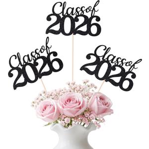 2 x 12 Pcs Class of 2026 Graduation Decorations, Table Centerpieces Grad Cake Topper Party Favors, Graduation 2026 Party Supplies for Table Decor (Black & Double-sided)