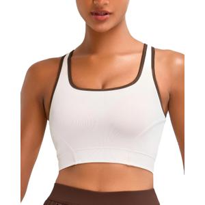 RUNNING GIRL Sports Bras for Women High Support,Seamless Ribbed Longline High Neck Sports Bra Racerback Padded Crop Top Yoga (White, XL)