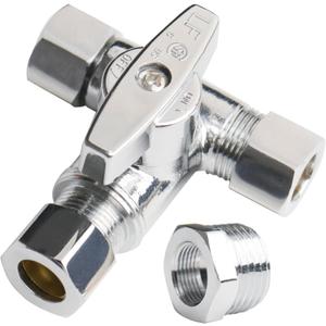 WHK Angle Stop Add-A-Tee Valve 3/8x3/8x3/8 or 1/2" Compression Tee Fittings Water Line Splitter 3 Way T Valve for Toilet Bidet,Sink Dishwasher(Lead-Free Brass)