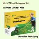 Toddler Metal Wheelbarrow Set for Kid with 12 PCS Gardening Tool(Green Set) | Children Wheelbarrow Toy with Apron,Gloves,Hat,Flower Pot,Bag,Label,Watering Sprayer,Pointed Shovel,Square Shovel,Rake