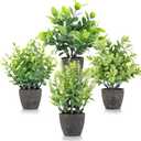 4 Pack Fake Plants Ceramic Mini Artificial Greenery Potted Plants for Home, Office, Room, Farmhouse, Indoor Table, Bathroom Decor (Black)