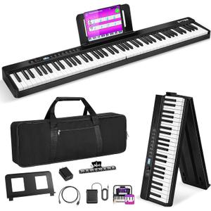 Folding Piano 88 Key Semi-Weighted Foldable Keyboard Electric Piano Portable Full Size with BT, USB MIDI, Sustain Pedal and Handbag for Beginners Adults