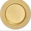 SOUJOY 12 Pack Plastic Gold Charger Plates, 13 Inch Dinner Plate, Leaf Trim Antique Charger Plate for Weddings, Parties, Anniversary, Thanksgiving, Christmas