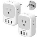 TESSAN Brazil Plug Adapter 2 Pack, 7 in 1 US to Brazil Power Adapter with 3 USB Ports (1 USB-C PD 20W Port) 4 American Outlets, Type N Travel Adaptor for USA to Brazilian