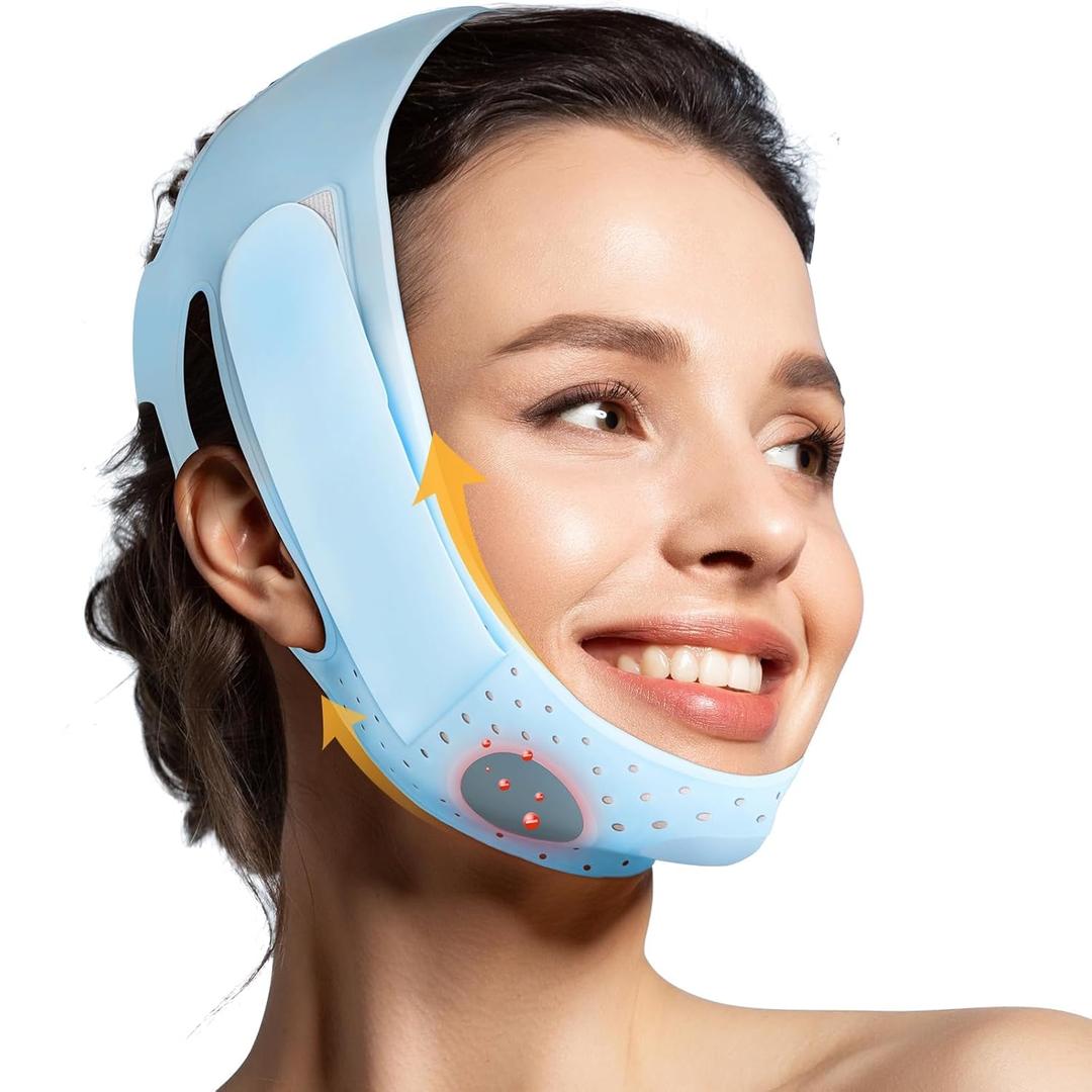 JUSRON V-Line Mask Chin Up Mask Face Strap, Soft Silicone Chin Strap V Shaped Face Mask, Jaw Exerciser 23-27 Inches (Light Blue)