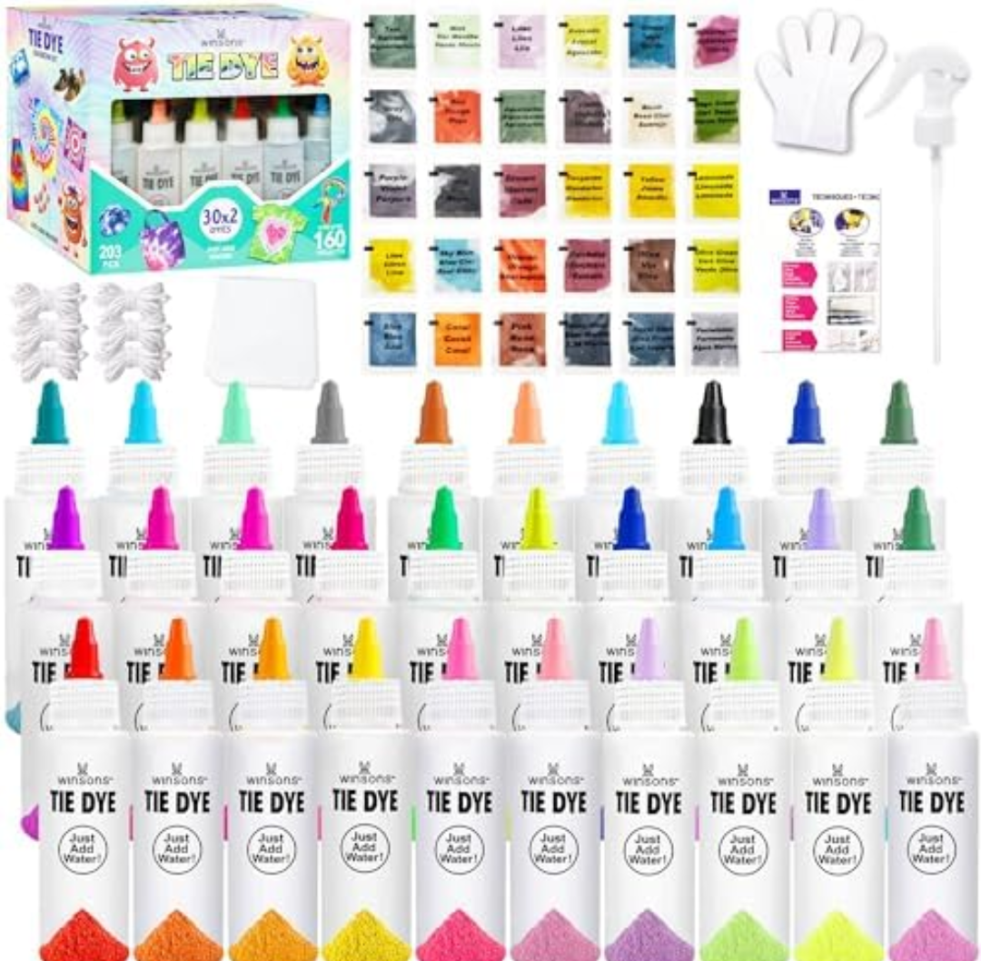 Pack Of 2 30 Colors Tie Dye Kit, Tie Dye Set for Kids, Pre-Filled Tye Dye Bottles, Non Toxic Permanent Fabric Dye Art Set, Easy DIY Fabric Art - Create Fun (30 Colors)