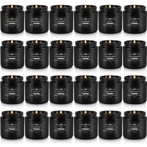 Scented Candle Set 24 Pack,Black, Candle for Home Scented, Odor Eliminating, Stress Relief, Long Lasting Soy Wax Gift Set