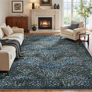 Lofus 9x12 Floral Living Room Rug, Washable Large Area Rugs Blue Green