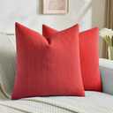 FUTEI Pack of 2 Solid Chenille Throw Pillow Covers 18x18 Inch Soft Cozy Wheat Ear Striped Textured Decorative Cushion Cases Modern Farmhouse Accent for Couch Bed Living Room, Red