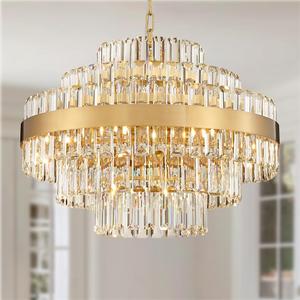 Gold Modern Round Crystal Chandelier, 12-Lights Luxury Chandeliers Modern 3-Tiers K9 Crystal Chandelier Pendant, Light Fixture G9 Lights for Dining Living Room Kitchen Dia 23 inch
