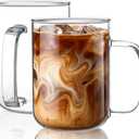 Glass Coffee Mugs, 20 oz Ice coffee cups, Large Clear Tea Cups Set of 2, Glass Mugs with Handles, Glass Cups for Latte, Cappuccino, and Tea