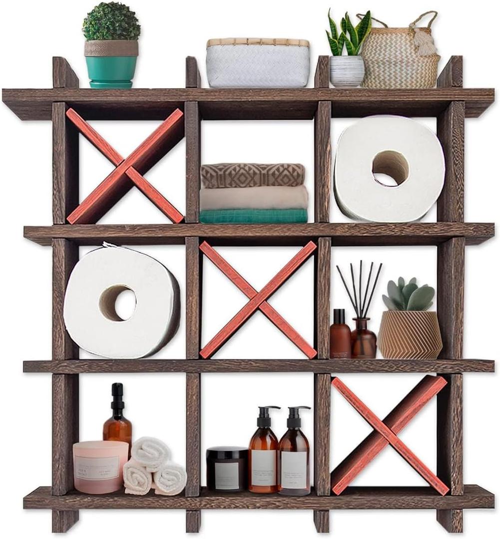Comfify Tic-Tac-Toe Toilet Paper Holder  Freestanding or Wall Mounted Storage for Bathroom Tissue  Torched Brown Farmhouse Decor