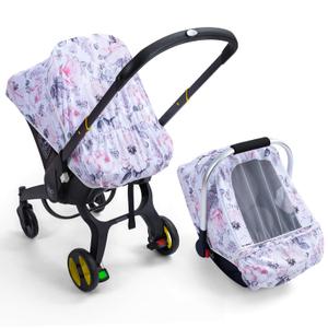 Car Seat Cover Baby, Infant Car Seat Cover with Mesh Window, Stretch Carseat Cover for Girls Boys, Soft Breathable Baby Carrier Cover for Stroller, Summer Carseat Canopy Sunshade Cover (Flower)