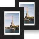 iRahmen 4x6 Picture Frame Set of 2, Black Wood Photo Frame with High Definition Glass, Display Pictures 3.5x5 with Mat or 4 x 6 Without Mat for Tabletop and Wall Mounting