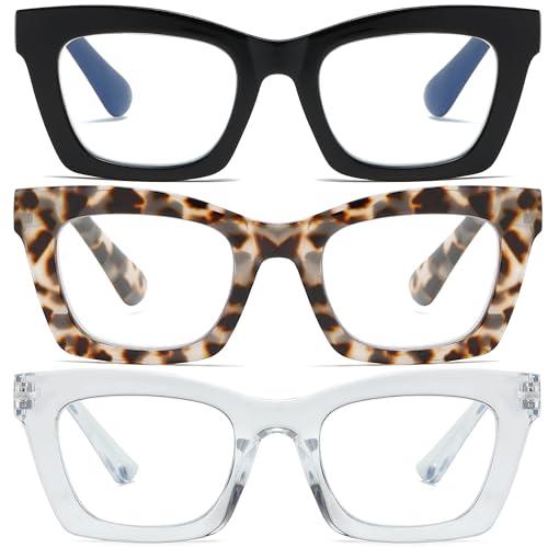FSRTEP Oprah Style Readers for Women - 3 Pack Stylis Style Reading Glasses with Blue Light Blocking and Spring Hinge HZT +1.25