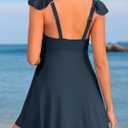 Charmo Ribbed Maternity One Piece Swim Dress Pregnancy Swimsuit with Built-in Bottom Swimwear Twist Front Skirt Bathing Suit, Navy, L