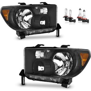 Headlights W/Bulbs for 2007-2013 Toyota Tundra, Fits 2008-2017 Sequoia (Fits 12-14 Sequoia Models WITHOUT Headlight Washer Only, NOT for models with leveling dial)