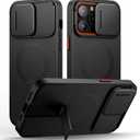 SURITCH for iPhone 14 Pro Max Case with Magnetic Camera Slide Cover and Adjustable Kickstand, Compatible with MagSafe, Shockproof Bumper Case Slim Protective Cover 6.7 Inch, Black