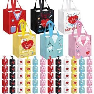 KOPOOEOE 60 Pcs Nurse Week Gifts Bags Bulk Nurse Appreciation Gift Bag with Handles Reusable Thank You Treat Bag for Rn Cna Crna Non Woven Treat Tote Bags for Medical Assistant Party Favor