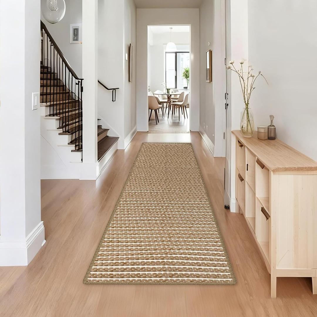 Braided Hallway Runner Rug,Super Absorbent Kitchen Mats for Floor,Non Slip Washable Kitchen Rugs,Quick Dry Boho Entryway Runner Rugs for Bathroom,Hallyways,Bedroom,24"x72",Brown