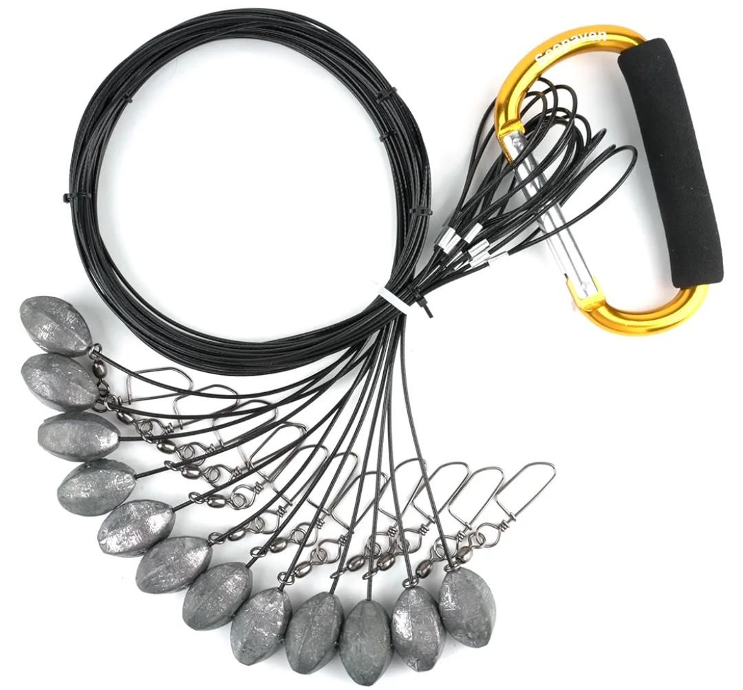 Duck Decoy Rigs – Texas Style Tangle-Free 12 Pack Setup with Anchoring Weights, Gold Carabiner, Quick Swivels for Duck and Waterfowl Hunting