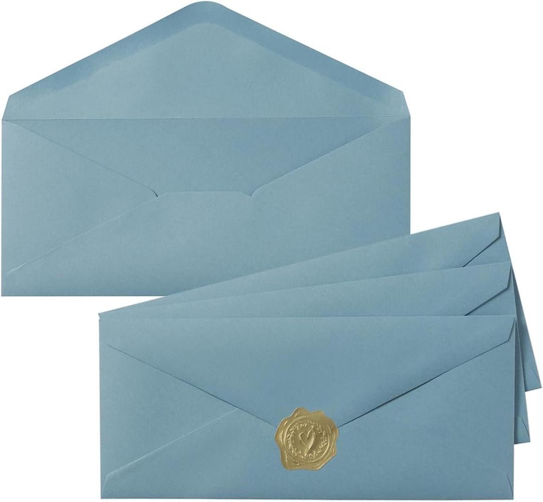 Toperd 50 Count #10 Business Envelope with Gold Stickers for Office, Business, Letter Mailing, 4.13 x 9.49 Inches (Dusty Blue)