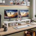 WESTREE Dual Monitor Stand Riser, Wood and Steel Monitor Stand Riser, Computer Monitor Stand for 2 Monitors, Multi-Purpose Desktop Storage Stand for Computer,Laptop,Printer,TV