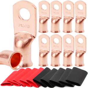 TKDMR 10pcs 2 AWG-5/16 Battery Lugs,Heavy Duty Wire Lugs,Ring Terminals,Battery Cable Ends,0 Guage terminals,Battery Terminal Connectors with 10pcs 3:1 Heat Shrink Tubing