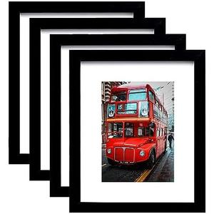 pojah 8x10 Picture Frame Set of 4,Black Photo Frame with Mat Display Pictures 5x7 or 8x10 Without Mat,PVC Glass,for Wall Home Office Décor