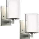 Kalium Wall Sconces Set of Two Modern Vanity Lights with Double Clear Glass Shade Brushed Nickel Indoor Farmhouse Wall Light for Bathroom Living Room Bedroom Hallway Bulb E26 Base (2PCS) (Silver)