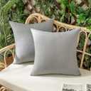 Woaboy Set of 2 Outdoor Waterproof Throw Pillow Covers Decorative Farmhouse Linen Pillowcases Solid Cushion Cases for Patio Tent Balcony Couch Sofa Livingroom Light Grey 20x20 inch
