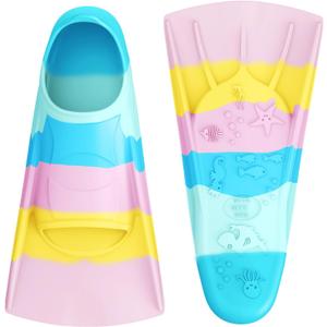 Gintenco Swim Fins, Kids Swim Training Fins for Lap Swimming, Travel Size Flippers with Mesh Bag, Silicone Swimming Fins for Kids Teens Adults Women Men (XXXS(KIDS 10-11), CH12)