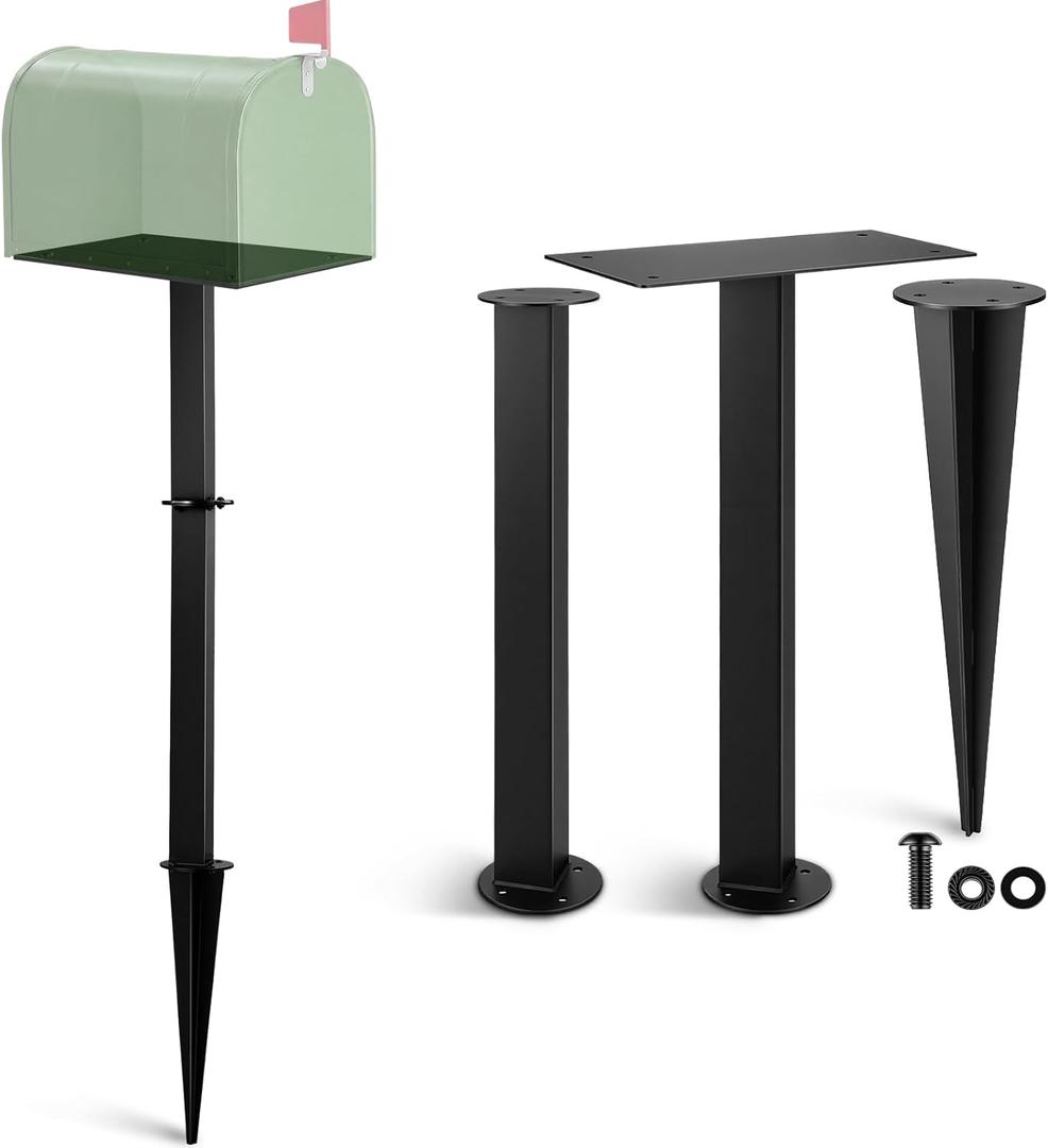 42 Inch In-ground Mailbox Post Black Metal Heavy Duty Steel Mailboxes Post with Stake Easy Installation for Outdoor Residential Front Yard Street No Mailbox 42" x 4" x 4"