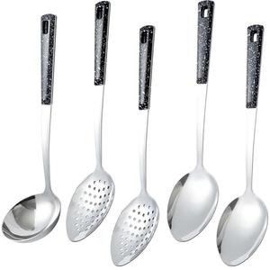 5-Piece Stainless Steel Serving Spoon Set, Large Serving Spoons with Ladle & Slotted Spoon, Metal Serving Spoons for Cooking, Buffet, Soup, Rice, Commercial & Home Kitchen