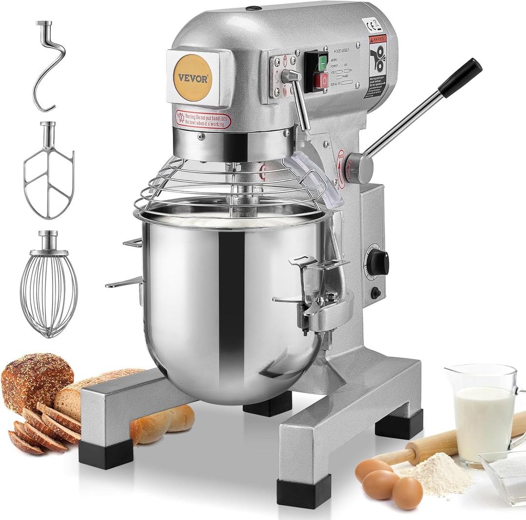 VEVOR Commercial Food Mixer 15Qt, Commercial Mixer with 3 Adjustable Speeds, 550W Dough Mixer,Commercial Stand Mixer with Stainless Steel Bowl