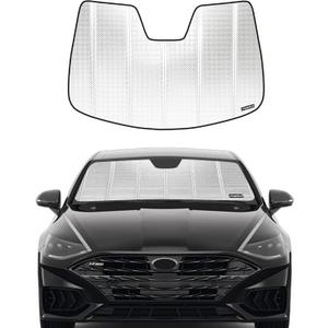 Windshield Sun Shade for Hyundai Sonata 2020-2023. Reflective Aluminum Film Front Window Sunshade - BLAZBLOCK (Classic Shiny Silver)