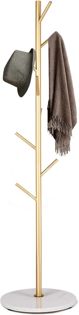 Metal Coat Rack with Natural Marble Base, Modern Coat Rack Freestanding, Sturdy Coat Tree Stand, Golden Hall Tree for Jacket Hat Bag Entryway