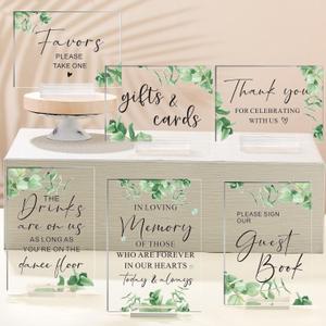 Weysat 6 Pcs Clear Acrylic Wedding Signs for Reception and Ceremony 5'' x 7'' Wedding Signage with Stand in Loving Memory Table Decorations Cards and Gifts Guestbook Reserved Table Sign(Elegant Style)