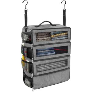 Olosar Suitcase Organizer, Travel Luggage Organizer Portable Hanging Travel Shelves Collapsible Hanging Packing Cubes for Carry on Suitcase (Medium, Grey-M)