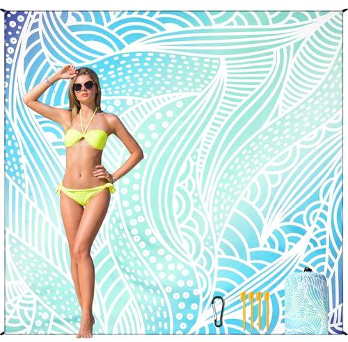 HIHOHO Beach Blanket Waterproof Sandproof Beach Mat for 1-8 Adults Quick Drying Durable Outdoor Picnic Mat for Beach Festival Travel Camping Hiking (Gradiant BL-Ripple, 120"×108"(8 Person))
