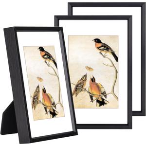 3.5x5 Picture Frame Set of 3, Black Metal Photo Frames with HD Glass, Fits 2.5x3.5 with Mat or 3.5x5 without Mat, Wall Hanging and Table Display