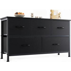 OLIXIS Dresser for Bedroom with 5 Drawers, Wide Chest of Drawers, Fabric Bedroom Dresser with Drawer Organizers, Storage Organizer Unit with Fabric Bins for Closet, Living Room, Hallway, Rustic Brown,  Black