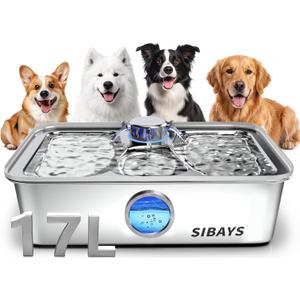 SIBAYS 17L Dog Water Fountain, Stainless Steel Pet Water Fountain FS83
