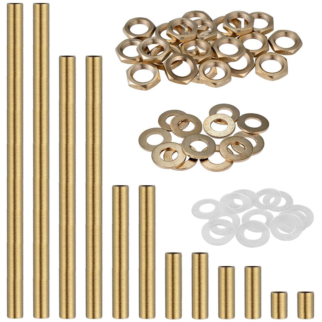 Brass Lamp Hardware - Threaded Pipe Rods & Assortment Including 10" Pipe Nipples, Washers & Locknuts