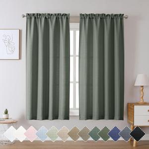 Chyhomenyc Bennet Olive Green Curtains 45 Inch Length 2 Panels, Faux Linen Textured Semi Sheer Light Filtering Soft Airy Rod Pocket Window Treatment Drapes for Living Room Bedroom, Each 30" Wx45 L Chyhomenyc Bennet Olive Green Curtains 45 Inch Length 2 Panels, Faux Linen Textured Semi Sheer Light Filtering Soft Airy Rod Pocket Window Treatment Drapes for Living Room Bedroom, Each 30" Wx45 L