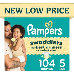 Swaddlers Diapers, Size 5 (20-37 lbs), 104 Count, Fragrance Free, Hypoallergenic, Absorbent, Pediatrician Recommended, Skin Safe